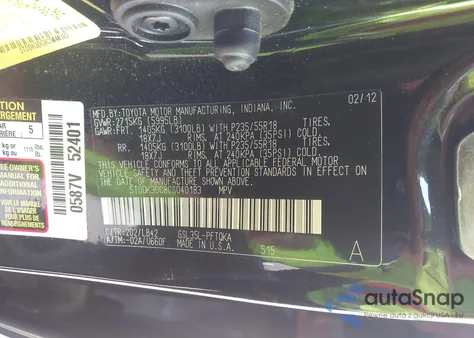 2012 Toyota Sienna Xle 7 Passenger from USA, damaged, VIN 5TDDK3DC8CS040183